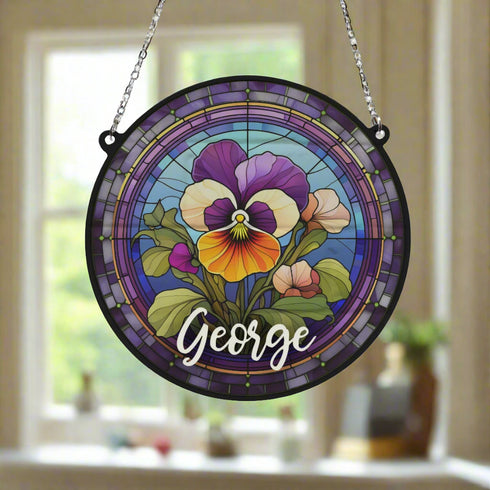 Pansy Personalised Stained Glass Effect Suncatcher